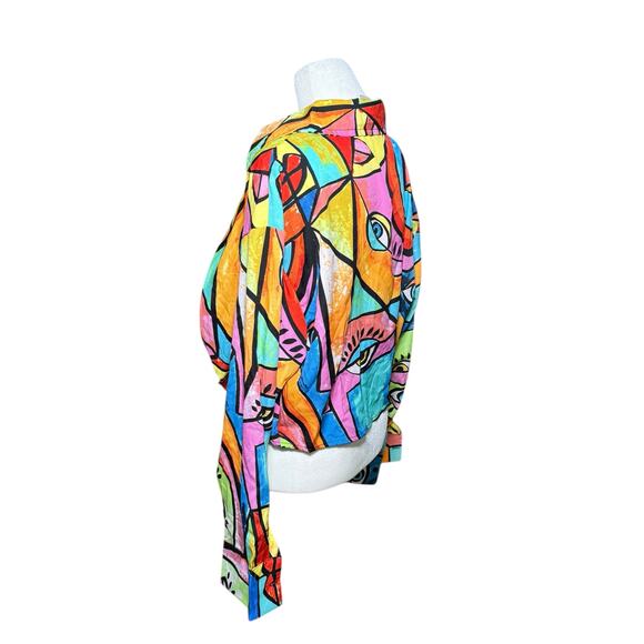 Live 4 Truth Crop Blouse Women L Colorful Funky Abstract Art Long Sleeve Picasso - Picture 4 of 10